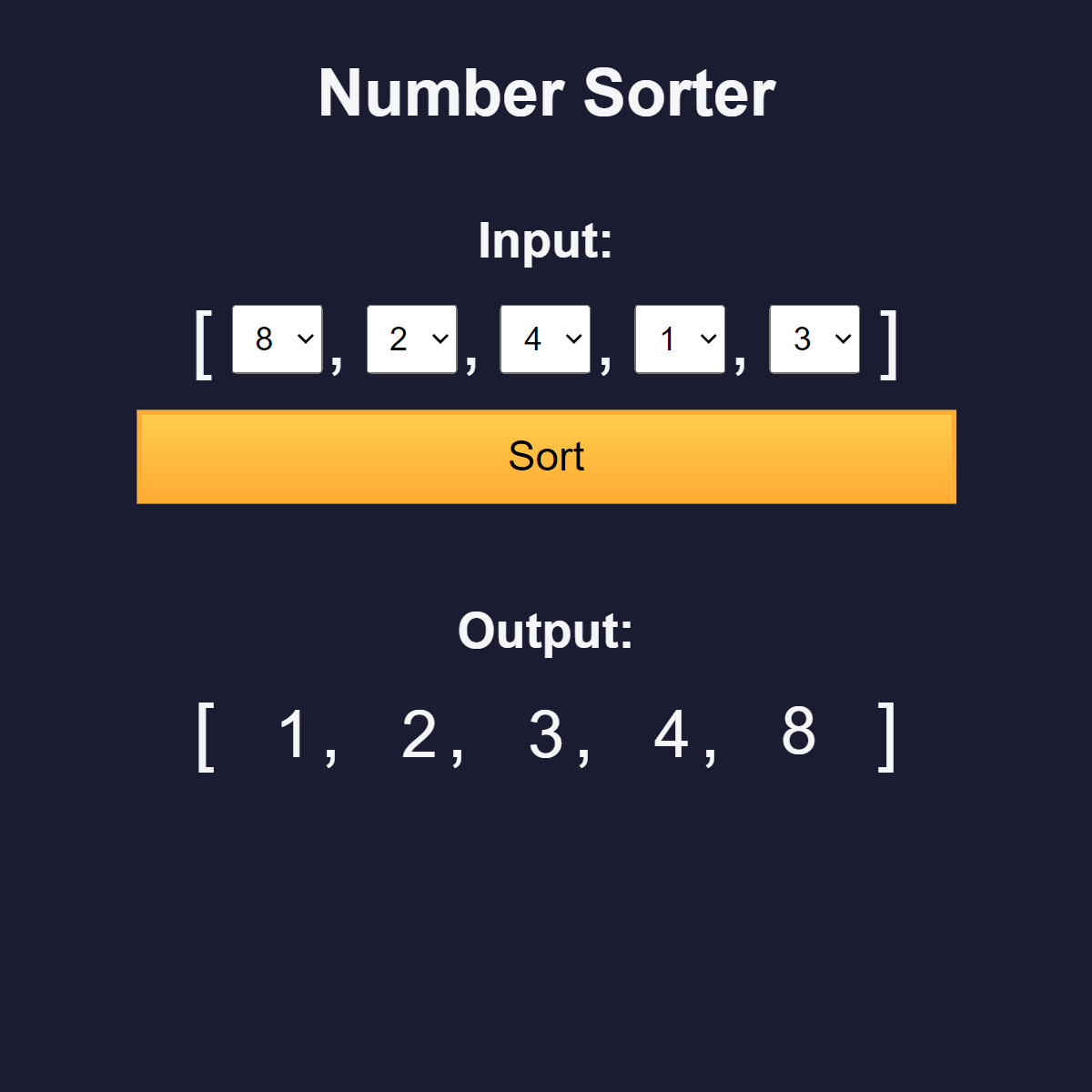 Number Sorter Project Screenshot.